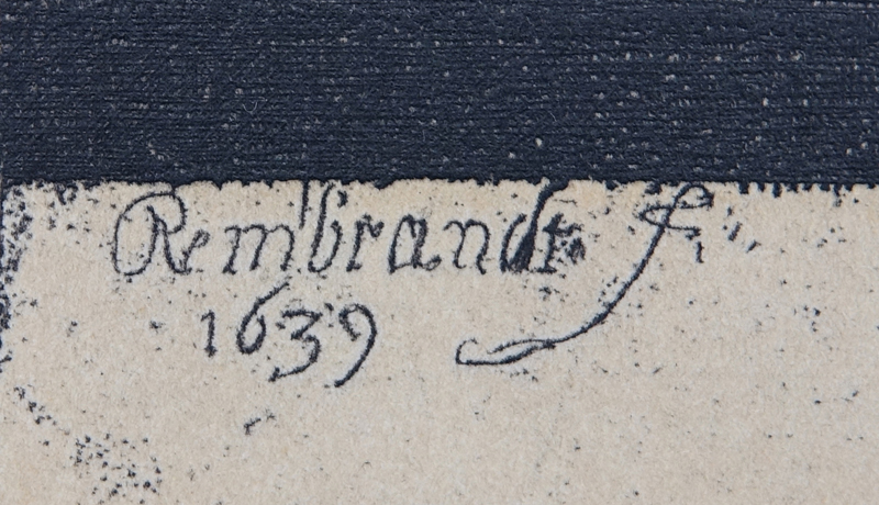 After: Rembrandt, Dutch (1606 - 1669) Etching "The Gold Weigher 1639" Signed in the Plate. 