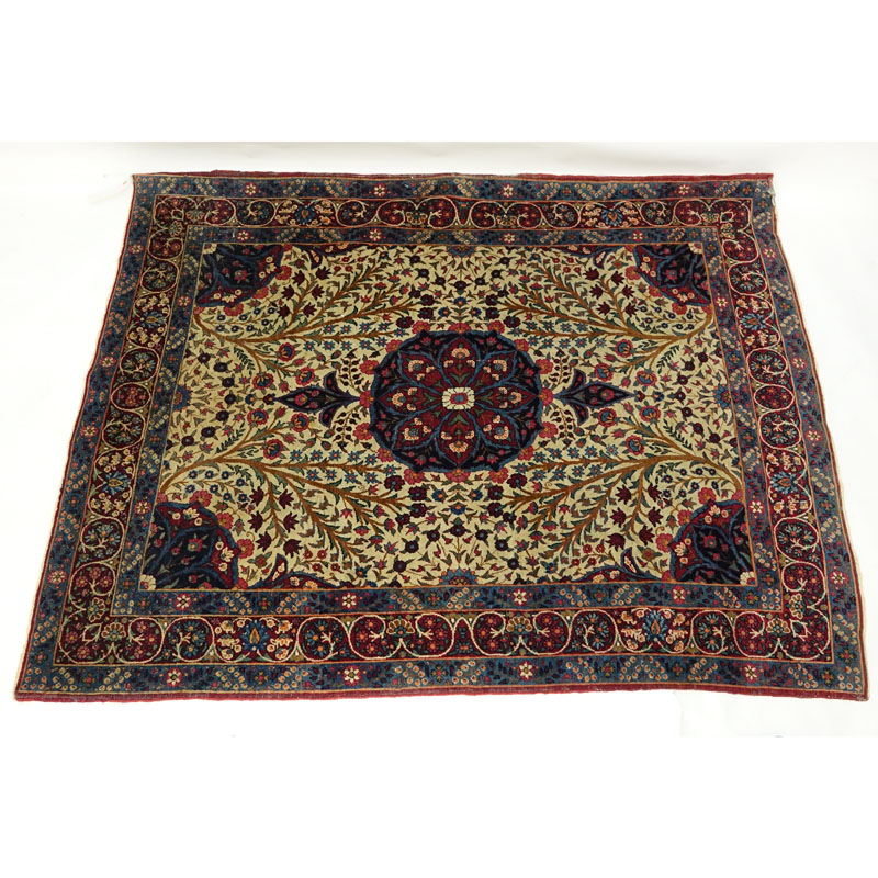 Semi Antique Persian Rug, Floral with Red/ Blue/ and Tan Background.