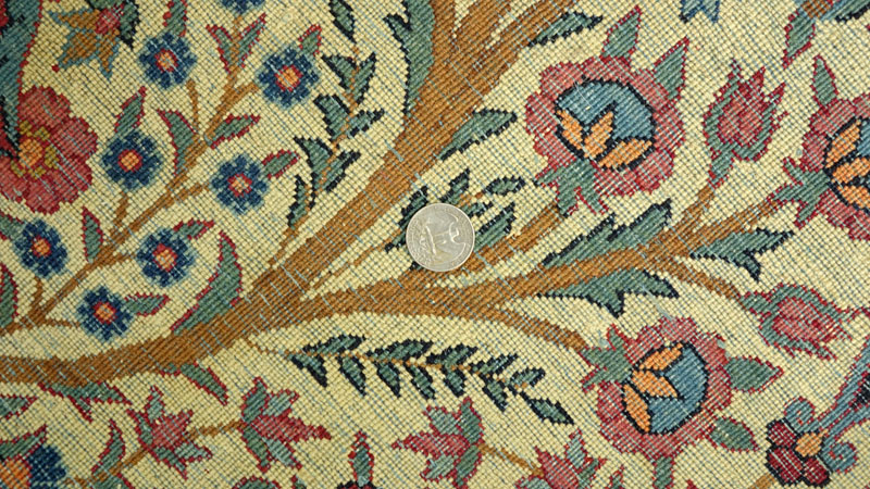 Semi Antique Persian Rug, Floral with Red/ Blue/ and Tan Background.