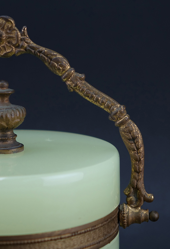 Art Nouveau French Green Opaline Glass and Brass Covered Box.