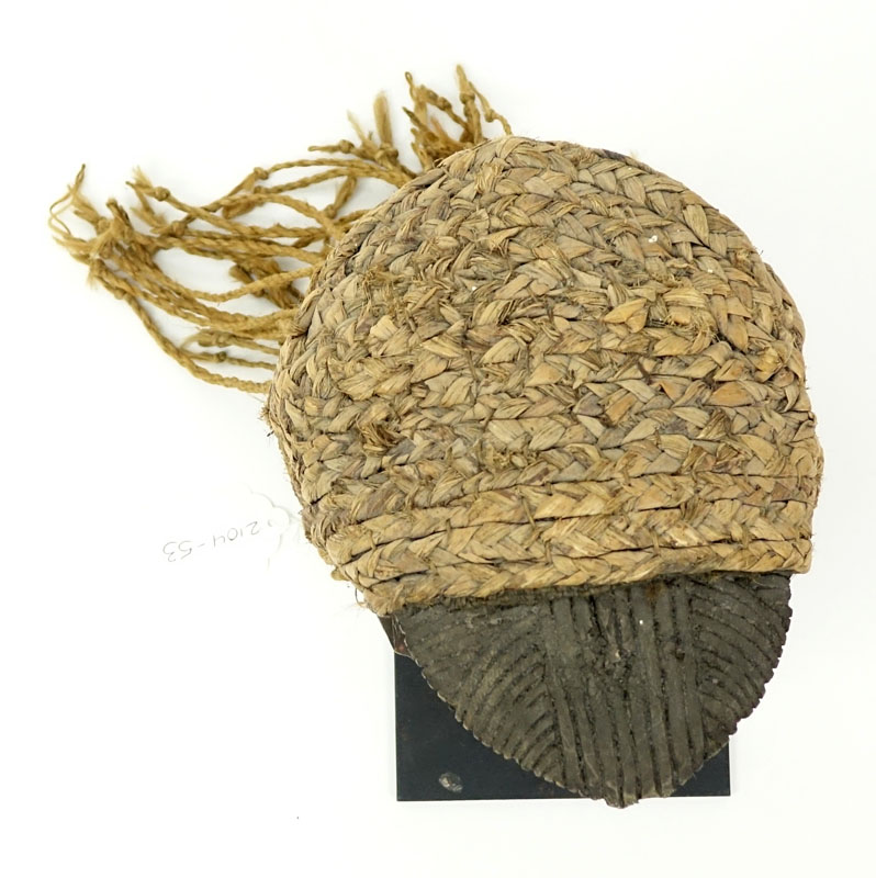 Antique or Later African Chokwe Mask with Headdress on Fitted Metal Stand.