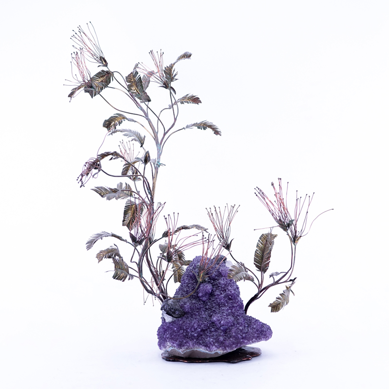 Norbert Roessler (20th Century) Gilt Bronze and Amethyst Geode Sculpture.