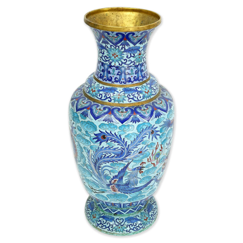 Large Chinese Cloisonné Bluster Vase. ding to base, pitting, and greenish substance to surface. 