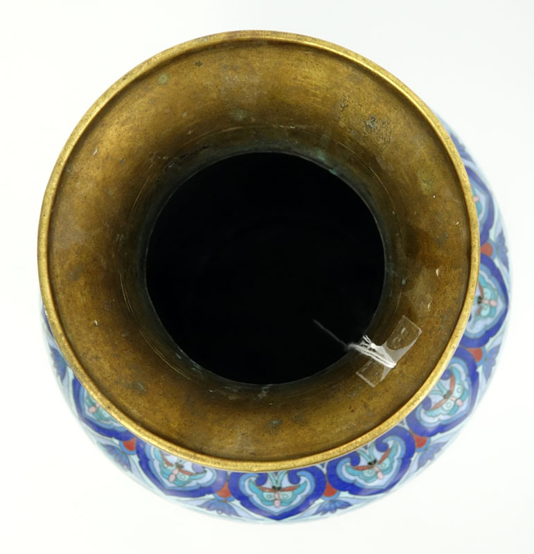 Large Chinese Cloisonné Bluster Vase. ding to base, pitting, and greenish substance to surface. 