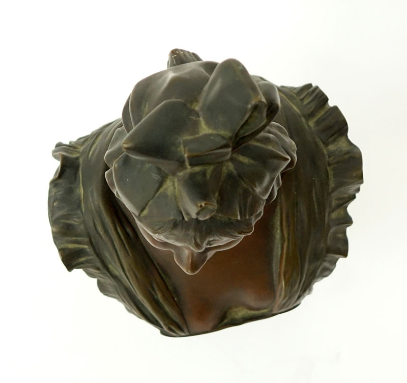 George Van der Straeten, Belgium (1857- 1928) Art Nouveau Patinated Bronze Sculpture, A Votre Service, Signed on Obverse side. 