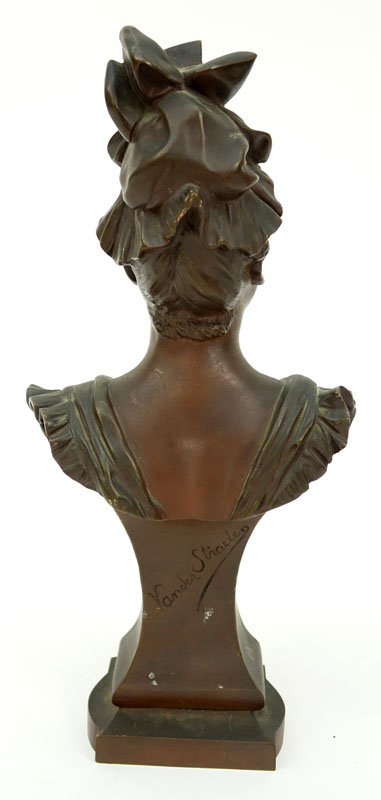 George Van der Straeten, Belgium (1857- 1928) Art Nouveau Patinated Bronze Sculpture, A Votre Service, Signed on Obverse side. 