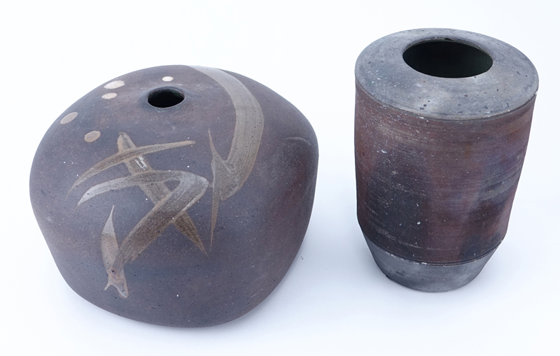 Grouping of Tableware consisting of a Korean Bronze Vase Mounted as Lamp, Chapman pottery vase, and a signed pottery vase. 