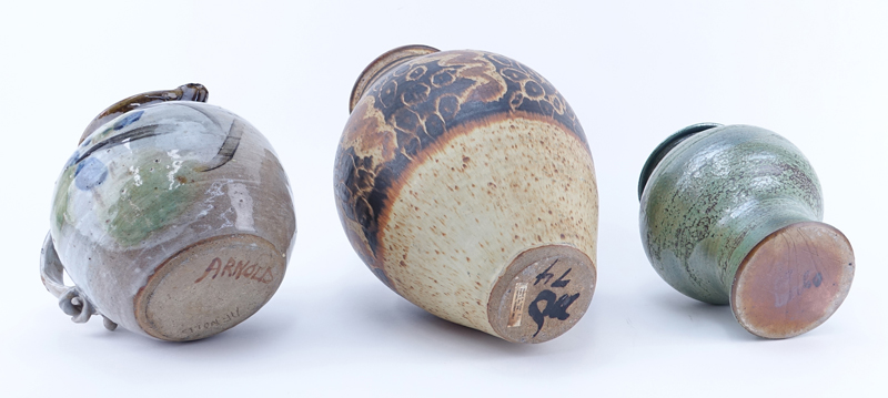 A Grouping of Three (3) Studio Art Pottery Vases. All signed. Good condition.