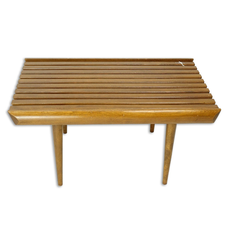 Mid Century Modern Yugoslavian Slatted Teak Wood Bench.