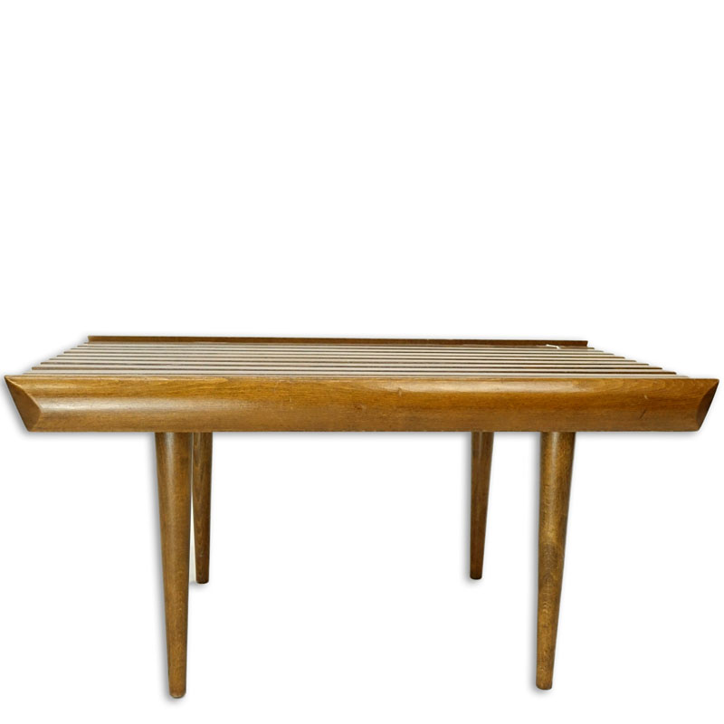 Mid Century Modern Yugoslavian Slatted Teak Wood Bench.
