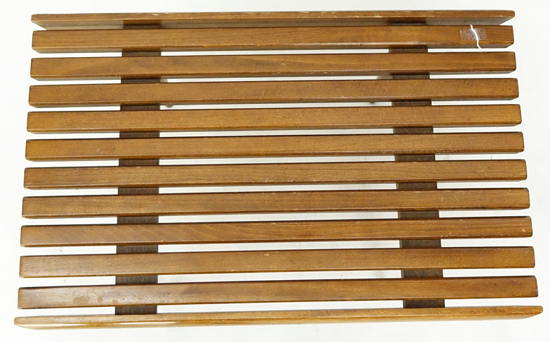 Mid Century Modern Yugoslavian Slatted Teak Wood Bench.