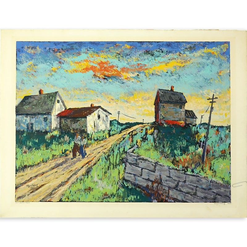 Harry Shoulberg, American  (1903 - 1995) Lithograph "Sun After Rain" Pencil Signed and Title on Lower Border.