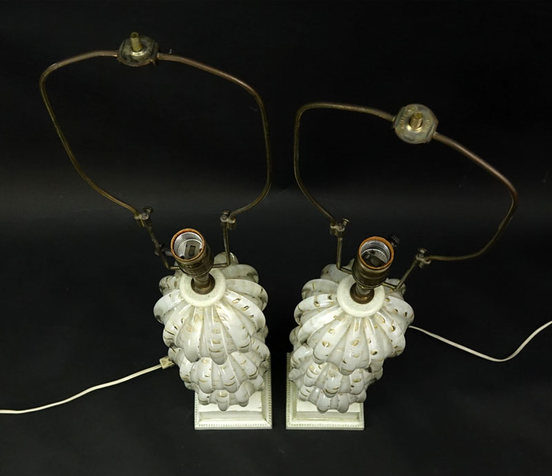 Pair of Mid Century Italian Hand Blown Venetian Murano Stacked Ball Art Glass Lamps.