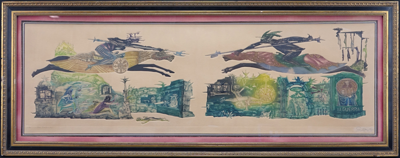 Guillermo Silva Santamaria, Columbian (1921 - 2007) Color Etching, "La Guerra" Pencil Signed and Dated 1964.