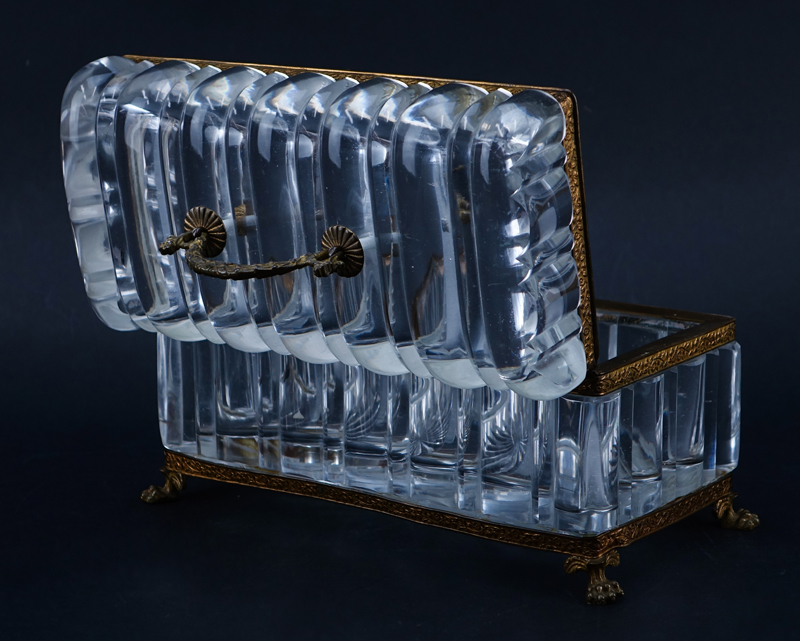 Antique Crystal And Bronze Vanity Box. Key included. Unsigned. Good condition.