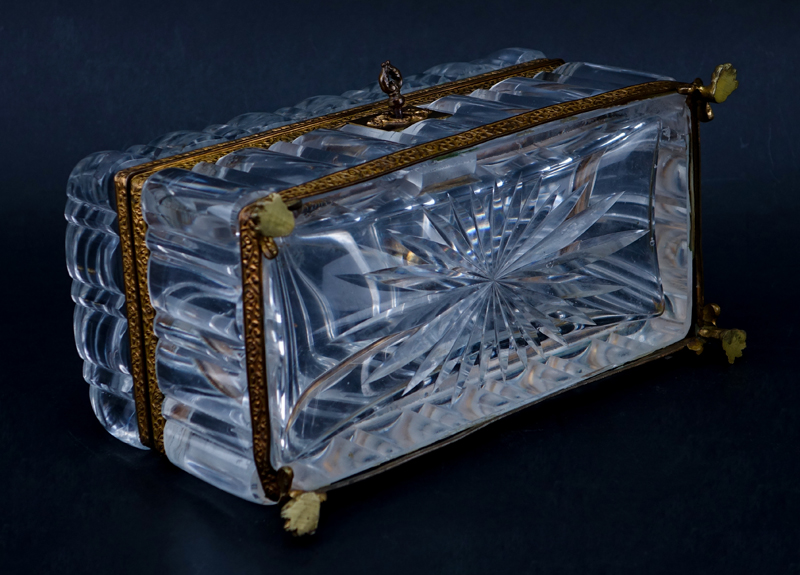 Antique Crystal And Bronze Vanity Box. Key included. Unsigned. Good condition.