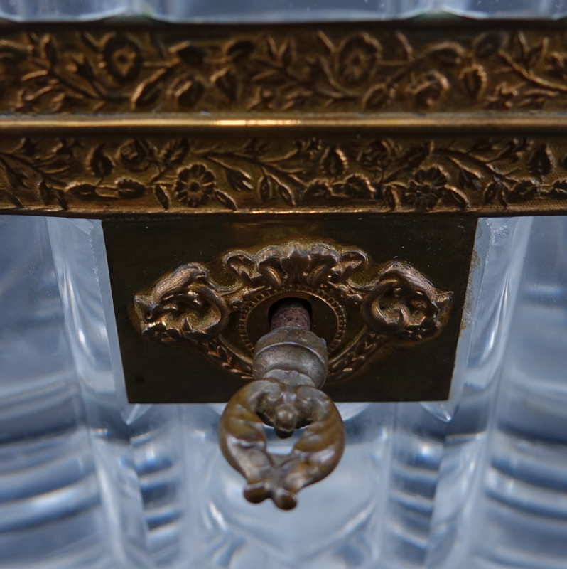 Antique Crystal And Bronze Vanity Box. Key included. Unsigned. Good condition.