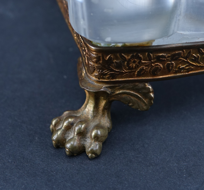 Antique Crystal And Bronze Vanity Box. Key included. Unsigned. Good condition.