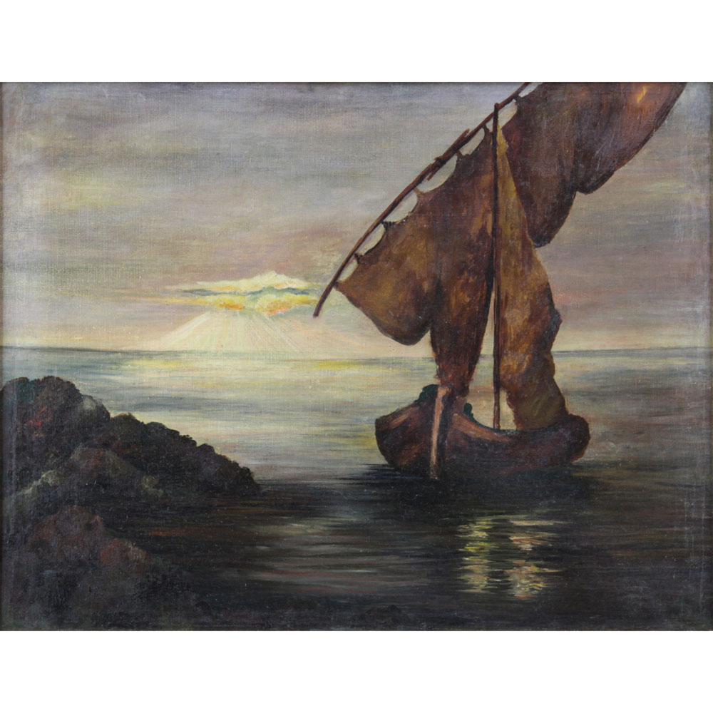 19th Century European School Oil on Canvas "Boat in Open Water" Unsigned. 