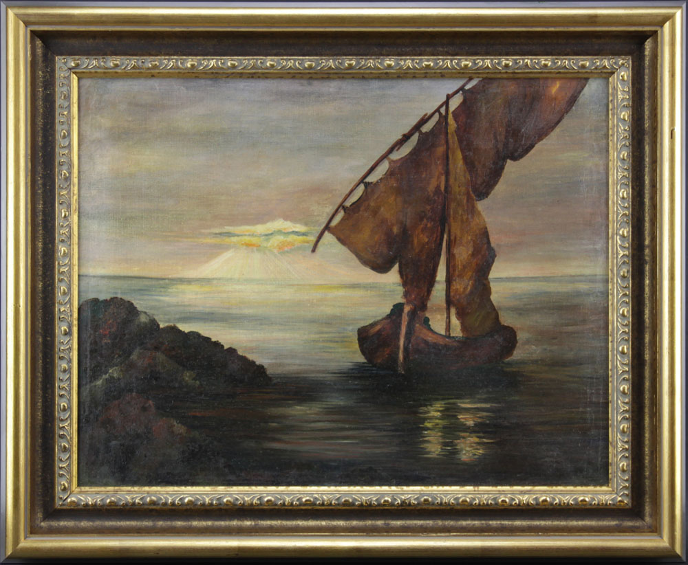 19th Century European School Oil on Canvas "Boat in Open Water" Unsigned. 