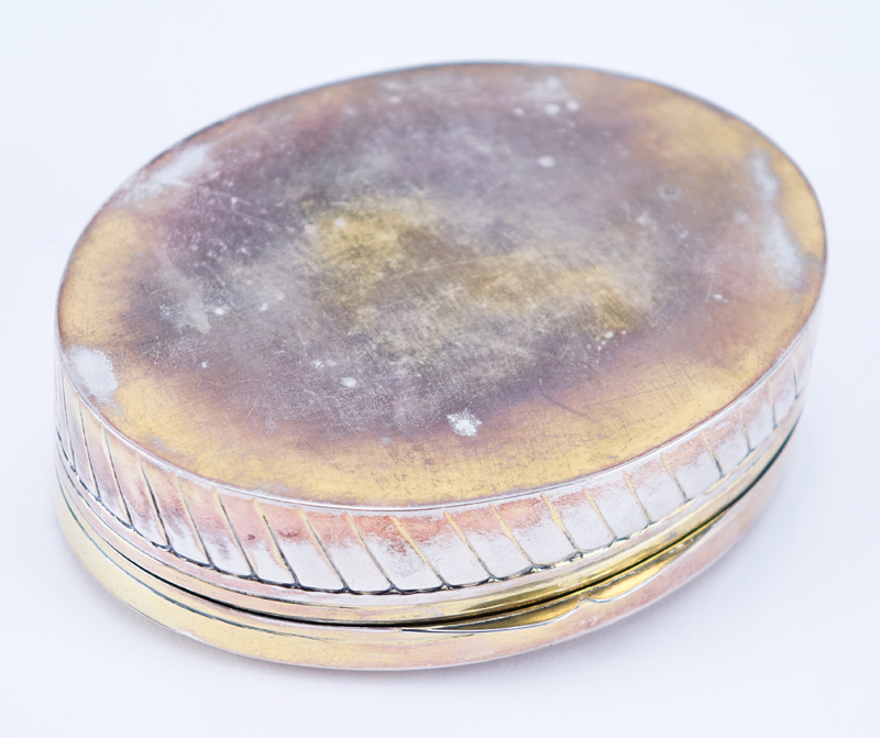 Antique 800 Silver Oval Jeweled Box. Vermeil rim, bottom and interior.
