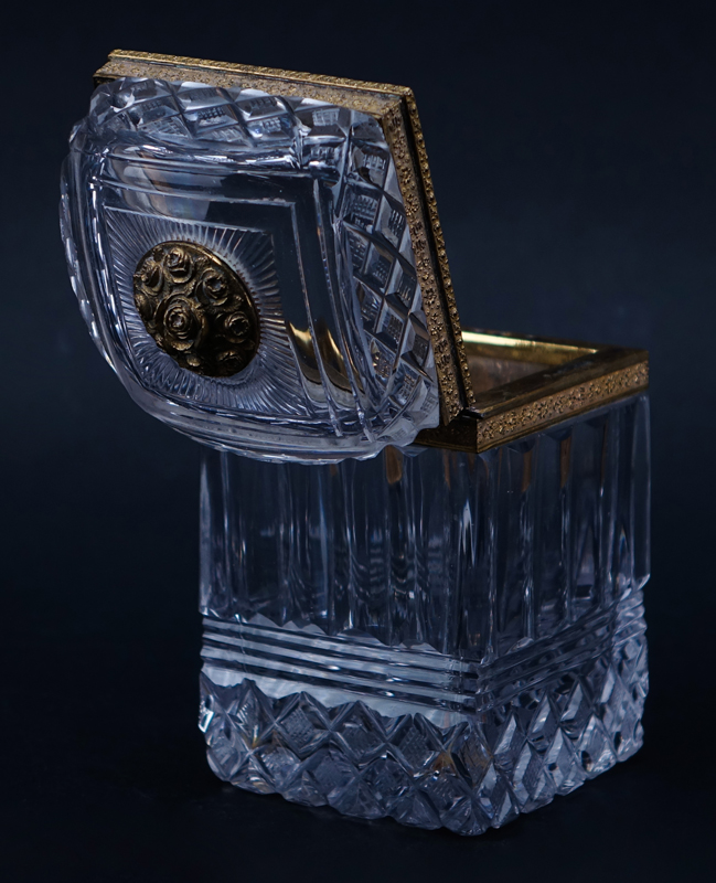Antique Bronze Mounted Crystal Box. No key. Unsigned. Good condition. Measures 5-1/2" H.