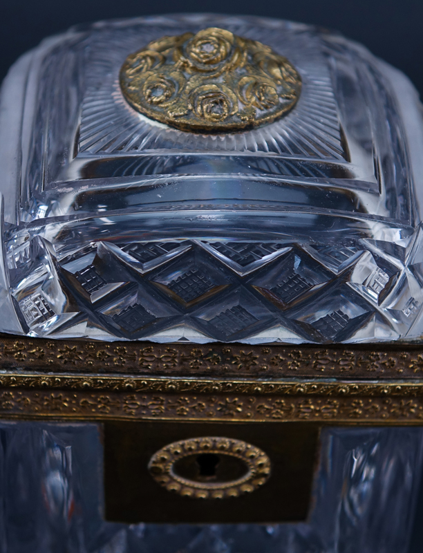 Antique Bronze Mounted Crystal Box. No key. Unsigned. Good condition. Measures 5-1/2" H.