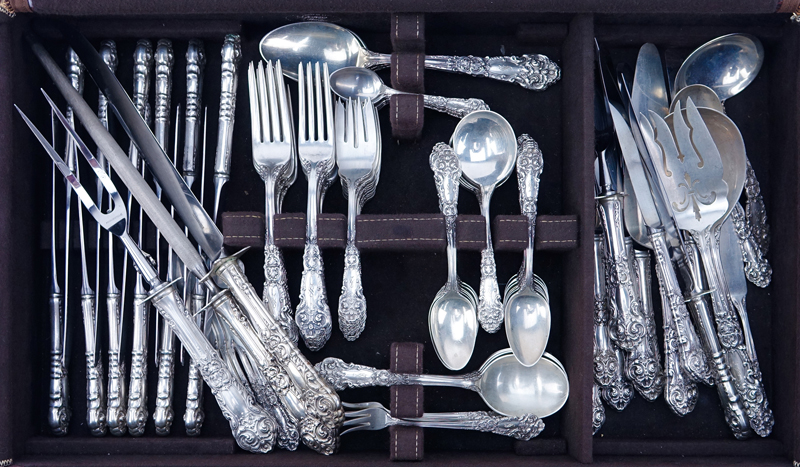 One Hundred Twenty Two (122) Piece Set Reed & Barton French Renaissance Sterling Silver Flatware.