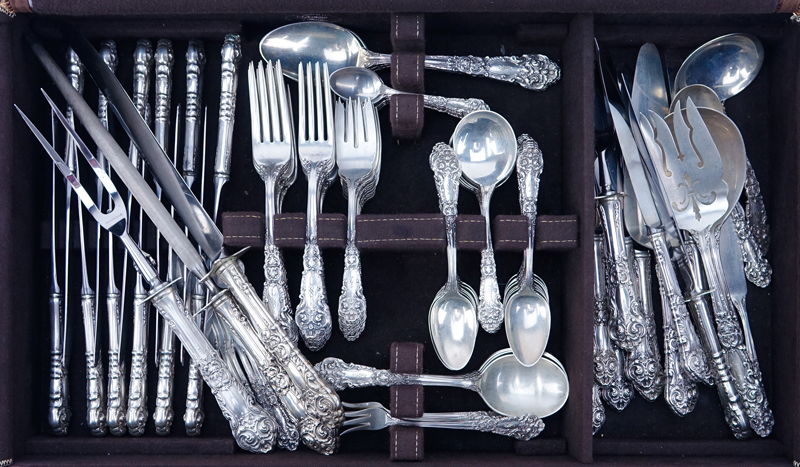 One Hundred Twenty Two (122) Piece Set Reed & Barton French Renaissance Sterling Silver Flatware.