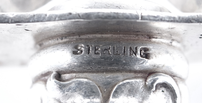 Four (4) Sterling Silver Serving Utensils. Includes Wallace Irian sterling handled carving set with sharpening steel and Watson reticulated serving tongs.