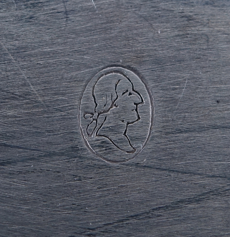Brand-Chatillon Sterling Silver Oval Platter. Decorated with Vitruvian scroll rim, monogram in cartouche.
