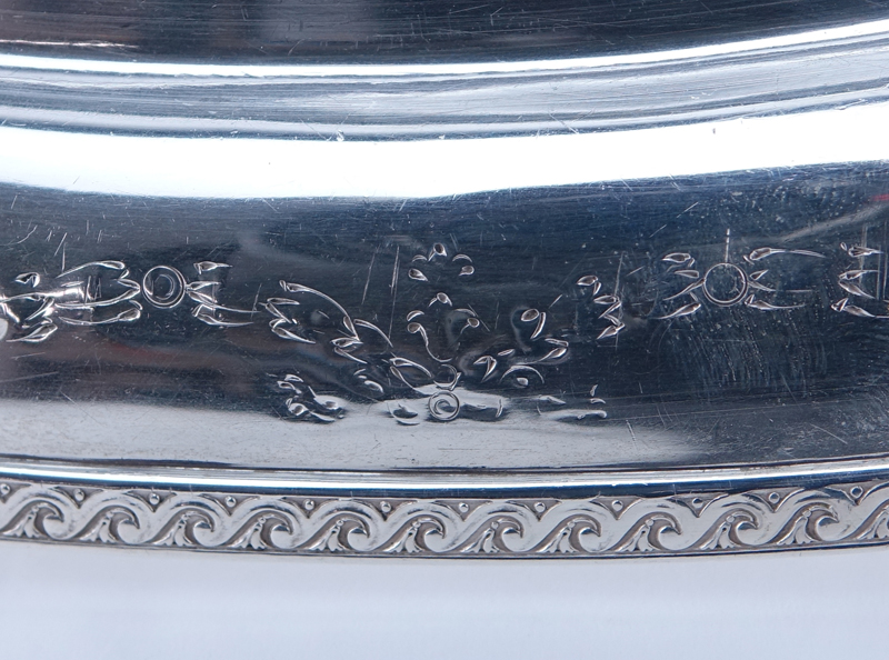 Brand-Chatillon Sterling Silver Oval Platter. Decorated with Vitruvian scroll rim, monogram in cartouche. 