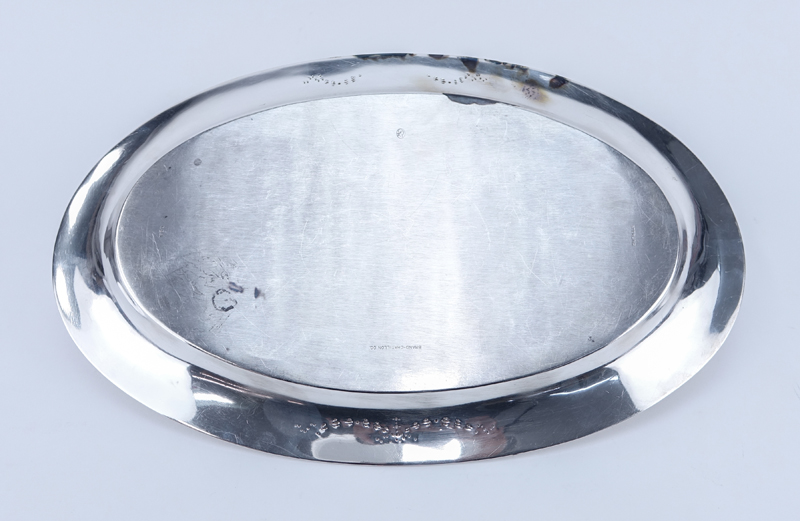 Brand-Chatillon Sterling Silver Oval Platter. Decorated with Vitruvian scroll rim, monogram in cartouche. 