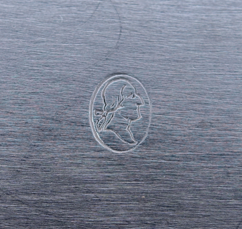 Brand-Chatillon Sterling Silver Oval Platter. Decorated with Vitruvian scroll rim, monogram in cartouche. 