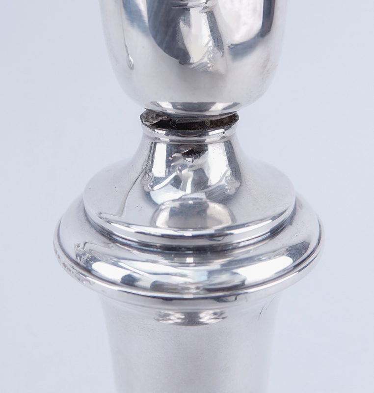 Pair Empire Weighted Sterling 3 Arm Candelabra.