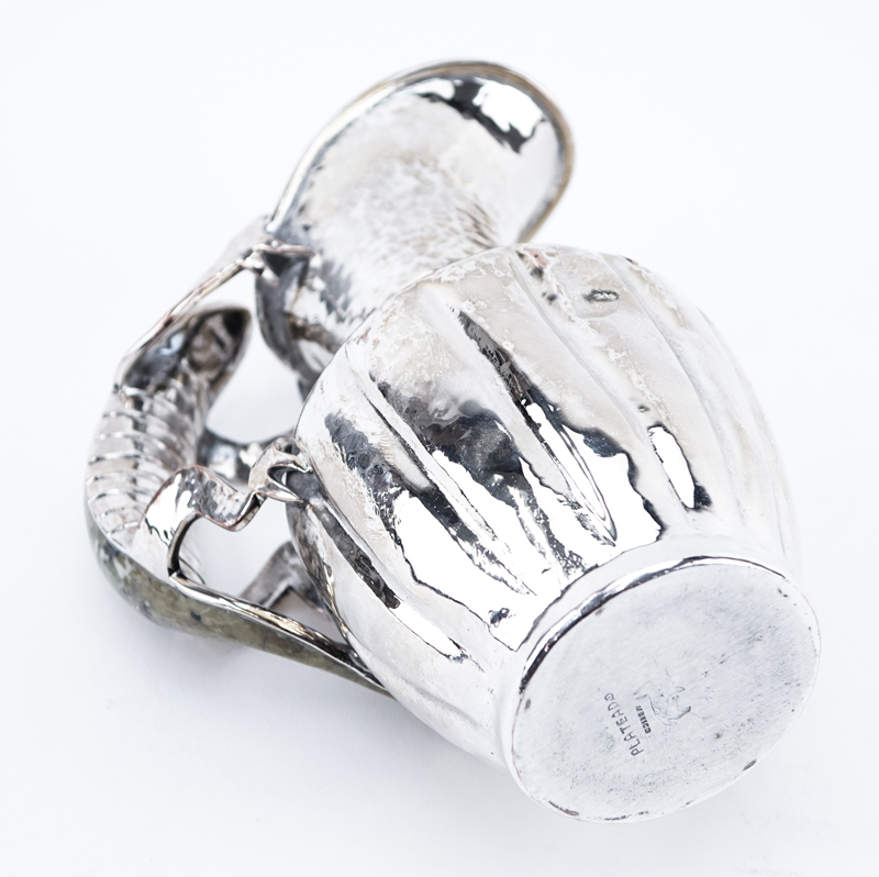Mexican Silver Plated Pitcher With Inlay Stone Lizard Handle.