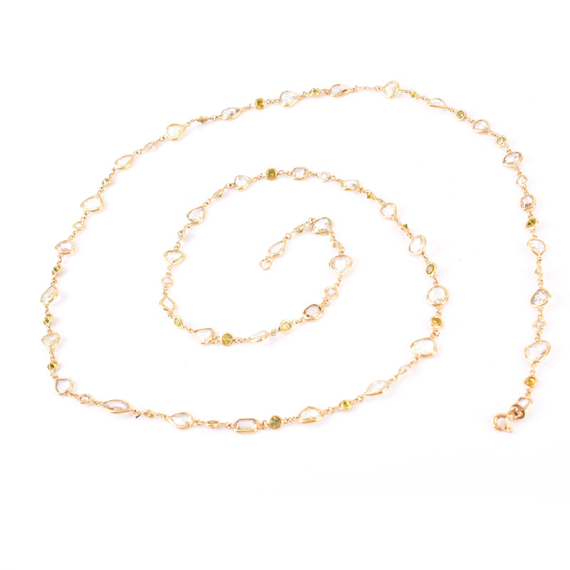 Approx. 31.02 Carat Multi-Cut Multi-Color and White Diamond and 18 Karat Yellow Gold Necklace.
