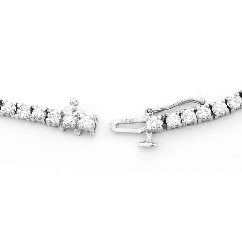 Approx. 20.0 Carat Graduated Round Brilliant Cut Diamond and 14 Karat White Gold Riviera Necklace.