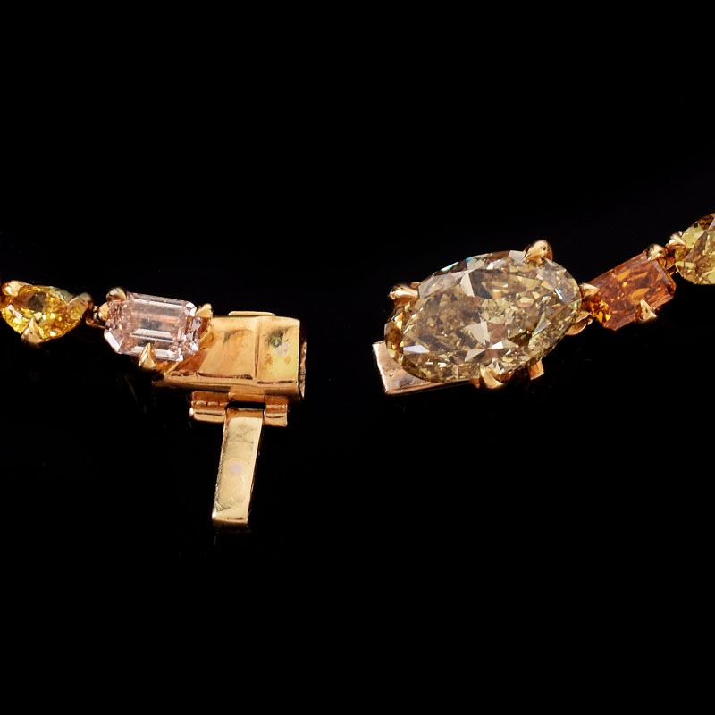 Multi-Cut Multi-Fancy Color Diamond and 18 Karat Yellow Gold Pendant Necklace.