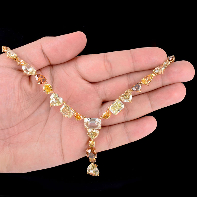 Multi-Cut Multi-Fancy Color Diamond and 18 Karat Yellow Gold Pendant Necklace.