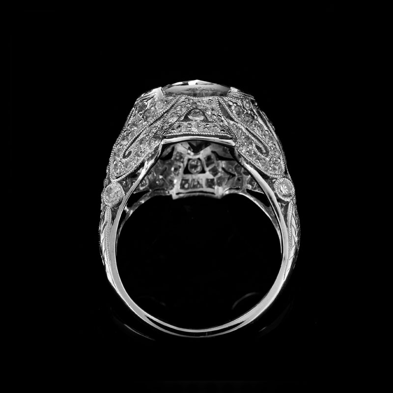 Important GIA Certified Art Deco style 9.38 Carat Old European Cut Diamond and Platinum Engagement Ring.