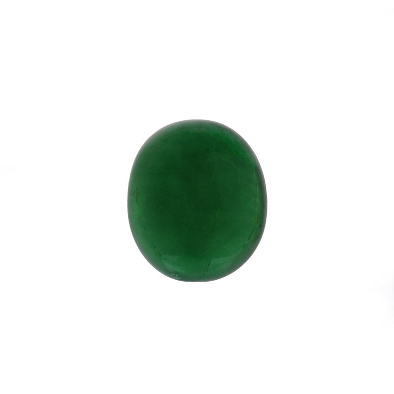 Gem Research Swiss Lab Certified 62.34 Carat Oval Cabochon Zambian Emerald.