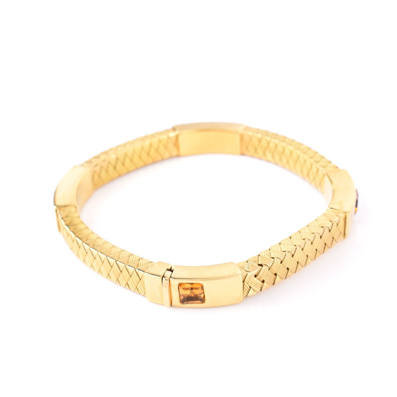 Italian 18 Karat Yellow Gold and Square Cut Citrine Flexible Bangle Bracelet.