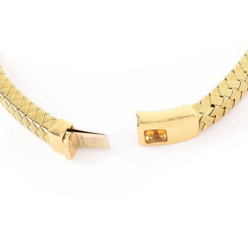 Italian 18 Karat Yellow Gold and Square Cut Citrine Flexible Bangle Bracelet.