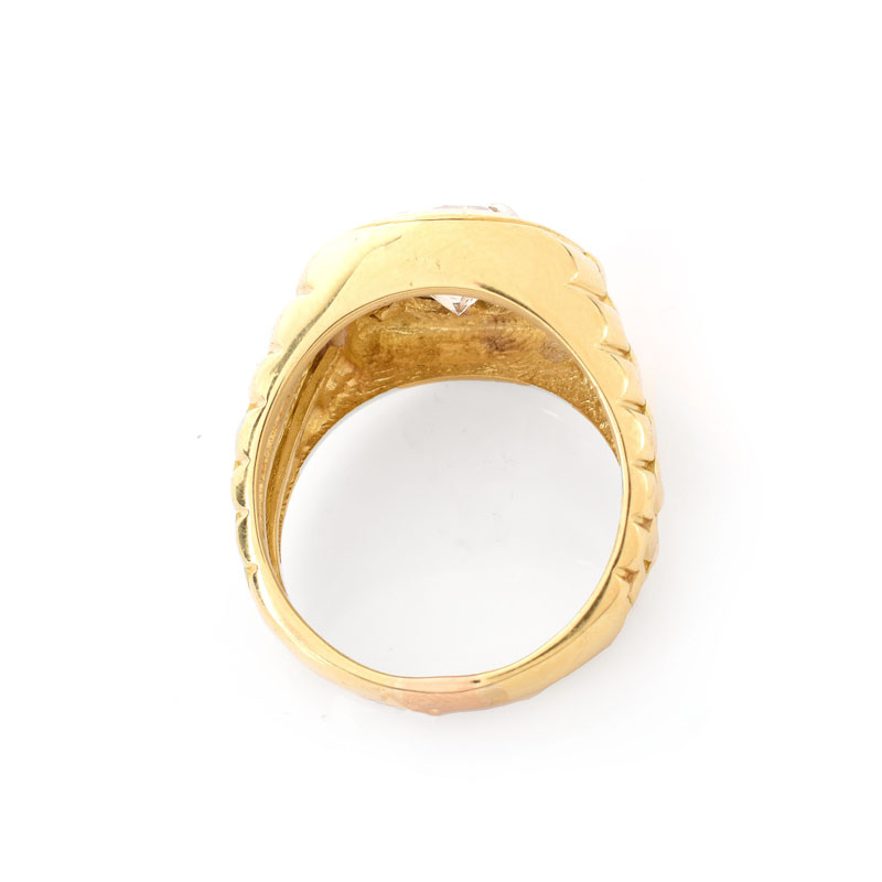 Man's Vintage Approx. 2.93 Carat Round Brilliant Cut Diamond and 14 Karat Yellow Gold Ring.