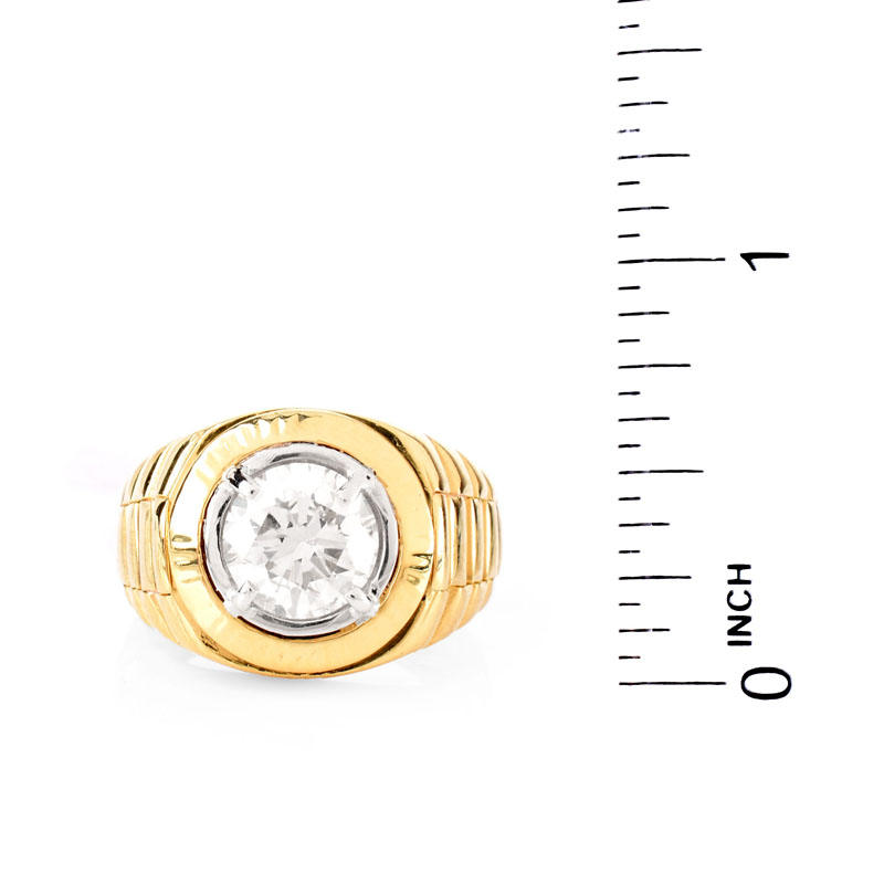 Man's Vintage Approx. 2.93 Carat Round Brilliant Cut Diamond and 14 Karat Yellow Gold Ring.