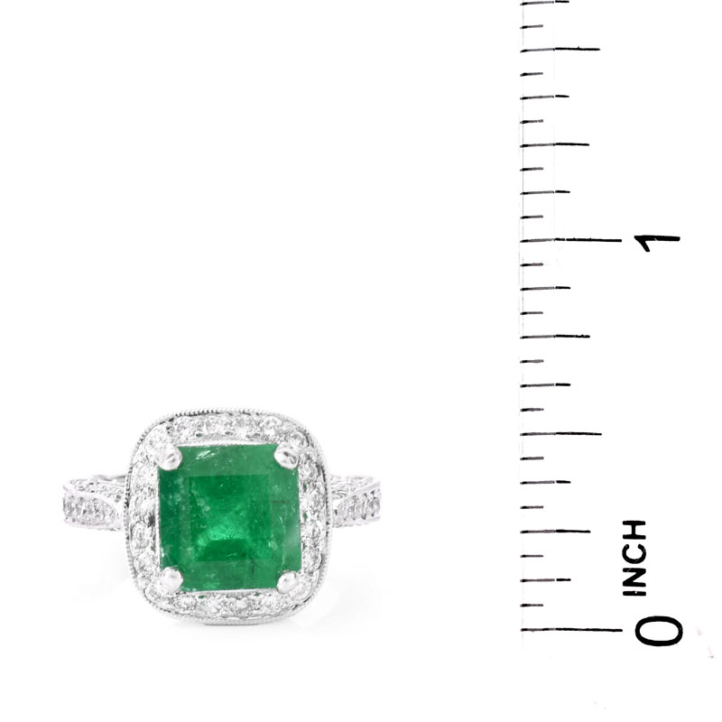 Approx. 3.70 Carat Colombian Emerald, 1.60 Carat Round Brilliant Cut Diamond and 18 Karat White Gold Ring.
