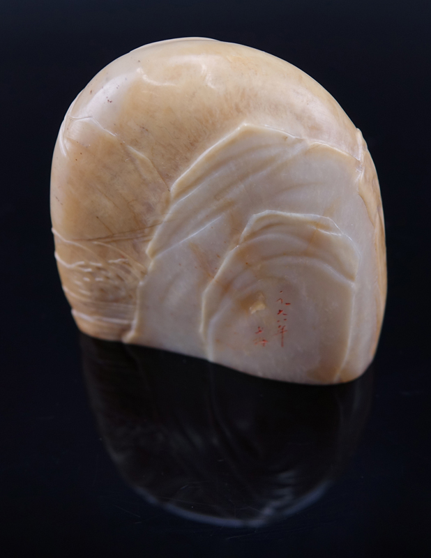 Antique Chinese Carved Light Caramel Jade Boulder Seal Stamp.