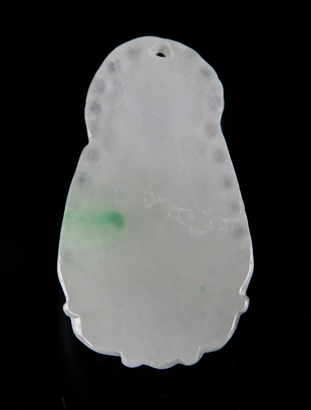 A Chinese Carved Apple Green Jade Buddha Pendant.