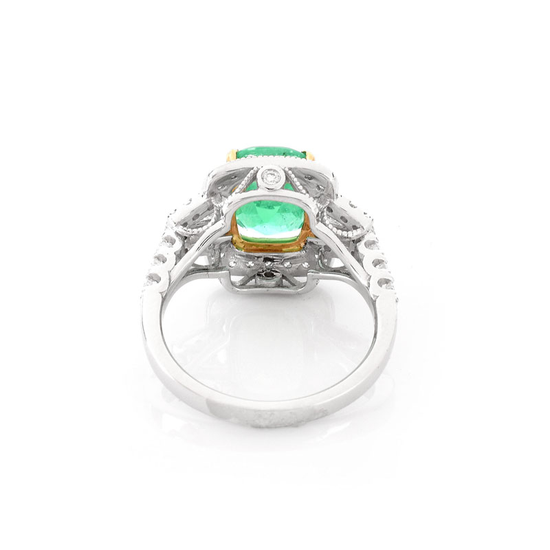 GIA Certified and Rodrigo Giraldo Certified Colombian Emerald, Diamond and 18 Karat White Gold Ring.